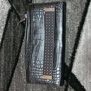 Studded Handle Animal Print Faux Leather Thin Clutche Wallet